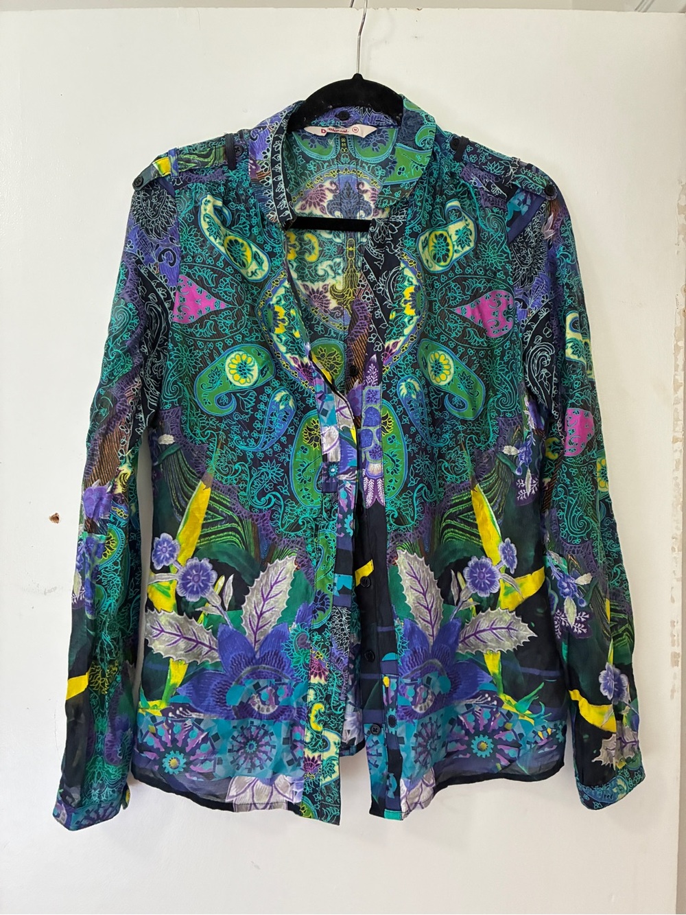 Desigual Mesh Printed Button-Down Shirt Med